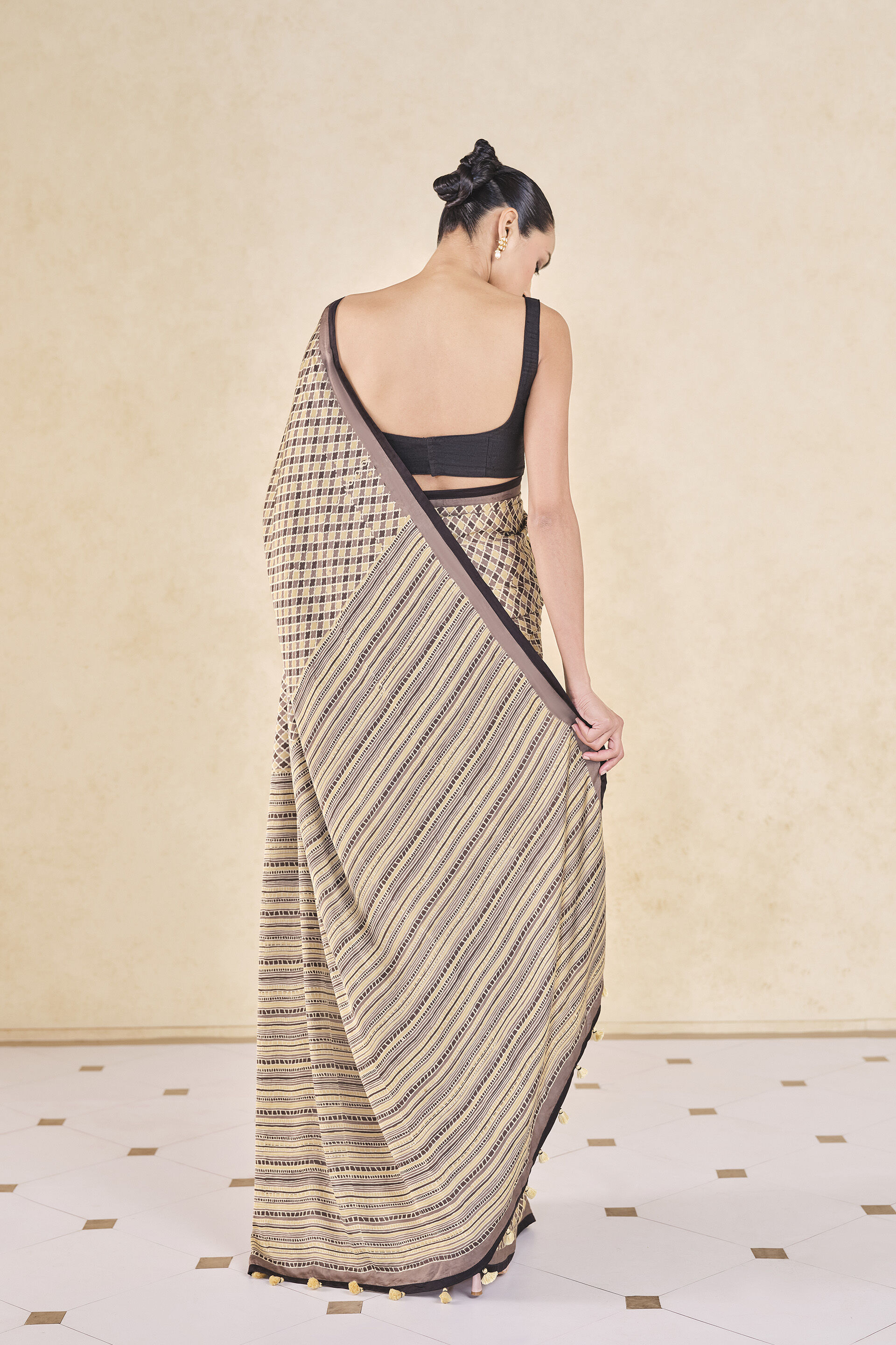 Briscoe Handcrafted Ajrakh Saree, Mustard, image 2